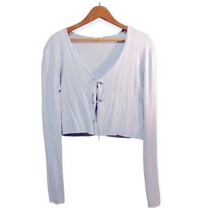Garage rib-knit cropped cardigan tie front
